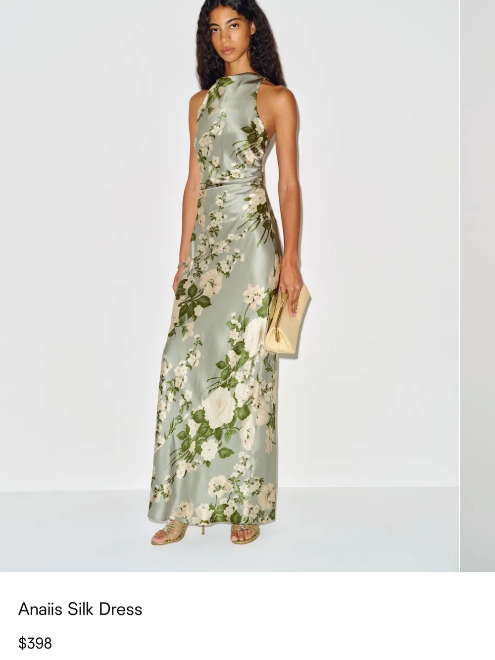 Reformation Sage Green Floral Silk Maxi Dress